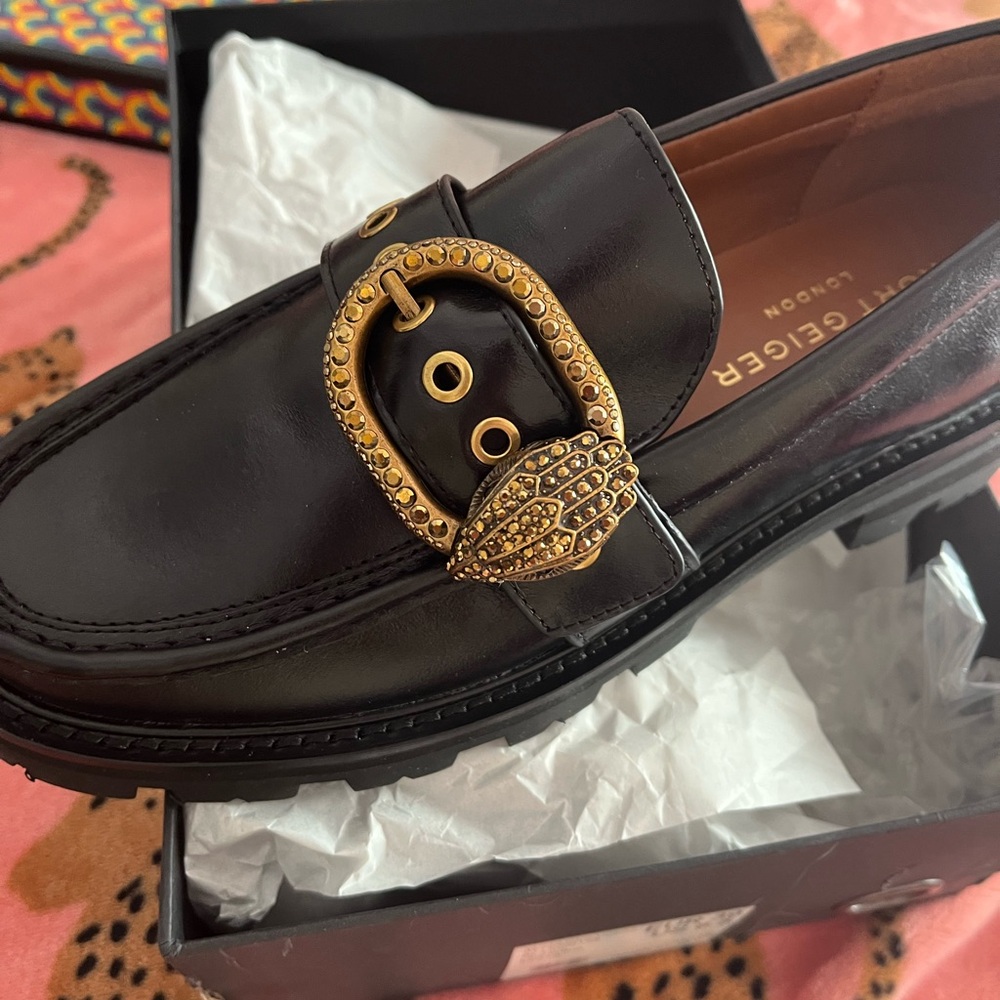 Kurt Geiger Black Loafers with Gold Embellishment